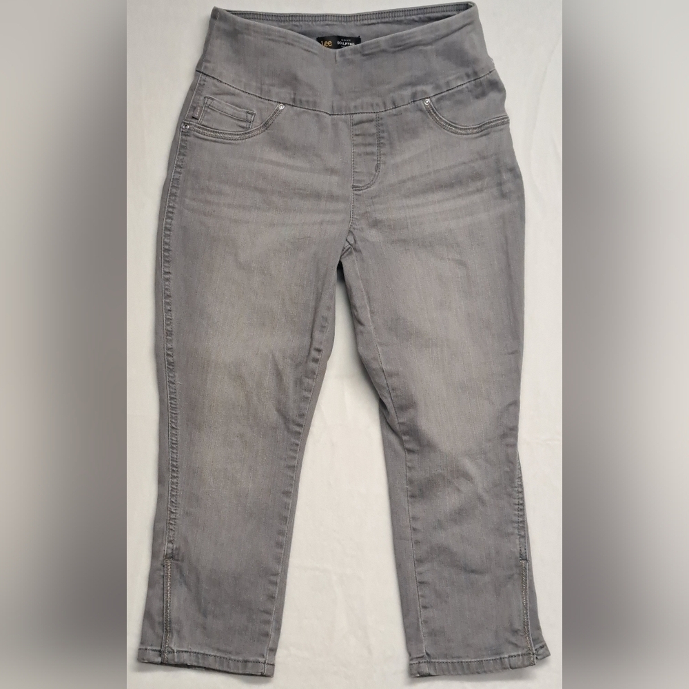 Lee Slim Fit Sculpting Mid rise Jeggings Capri Jeans Denim 2 Grey Stretch